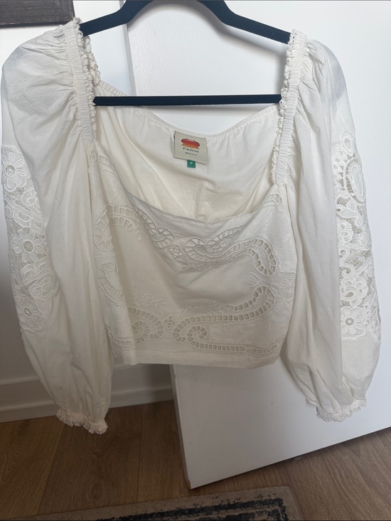 FARM Rio Tops - FARM Rio White Embroidered Square-Neck Peasant Blouse size M